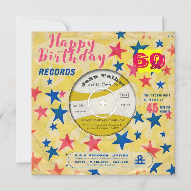 Invitation d'anniversaire Retro Vinyl Record 45 tr (Devant)