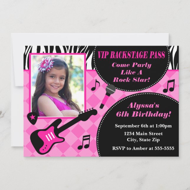 Invitation d'anniversaire Rock Star 5x7 Carte phot (Devant)