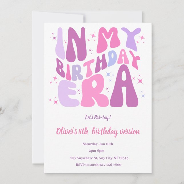 Invitation d'anniversaire rose à l'ère de mon anni (Devant)