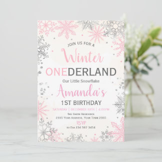 Invitation d'anniversaire Rose Argent Winter ONEde