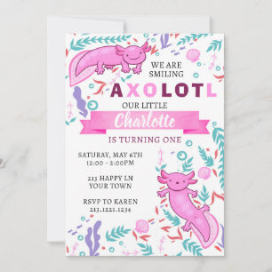 Invitation d'anniversaire rose Axolotl