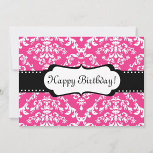 Invitation d'anniversaire rose Cute Damask Sweet 1