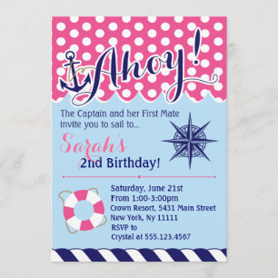 Invitation d'anniversaire rose et bleu marine