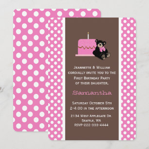 Invitation d'anniversaire rose et Brown pour bébé