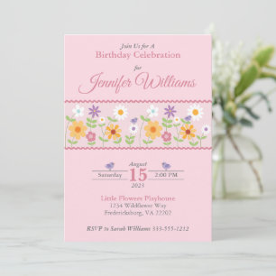Invitation d'anniversaire rose floral