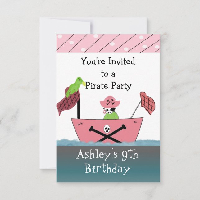 Invitation d'anniversaire rose Pirate (Devant)