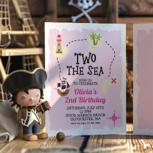 Invitation d'anniversaire rose Pirate Deux la Mer