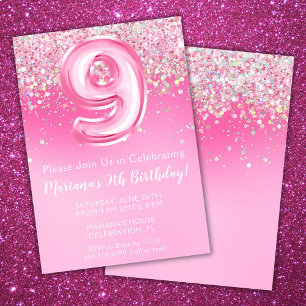 Invitation d'anniversaire rose pour fille de 9 ans
