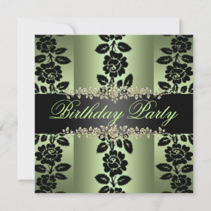 Invitation d'anniversaire Rose Verte & Noire