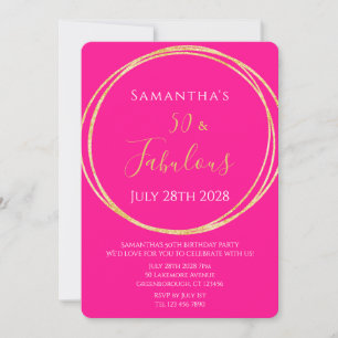 Invitation d'anniversaire rose vif or pour 50 ans