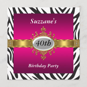 Invitation d'anniversaire rose Zèbre