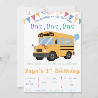Invitation d'anniversaire Roues sur le bus