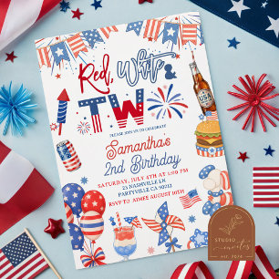 Invitation d'anniversaire rouge blanc et 2 pour le