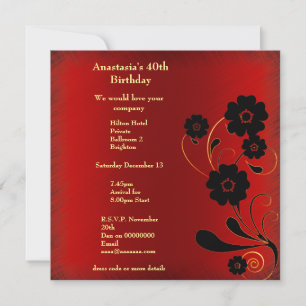 Invitation d'anniversaire rouge effrangé avec flor