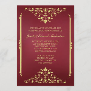 Invitation d'anniversaire rouge et or victorienne