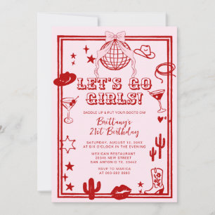 Invitation d'anniversaire Rouge Let's Go Girls
