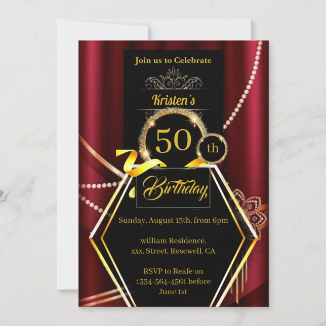 Invitation d'anniversaire rouge personnalisée (Devant)