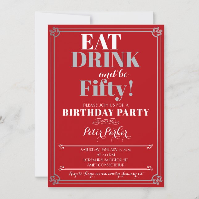 Invitation d'anniversaire rouge pour hommes (Devant)