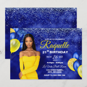 Invitation d'anniversaire Royal Blue et Jaune