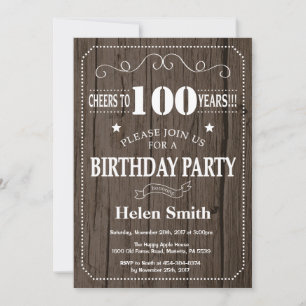 Invitation d'anniversaire rustique 100 ans