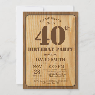 Invitation d'anniversaire rustique 40 ans Bois vin