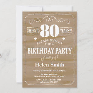 Invitation d'anniversaire rustique 80 ans