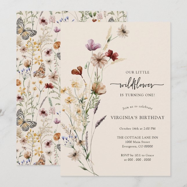 Invitation d'anniversaire Rustique Boho à Fleurs S (Devant / Derrière)