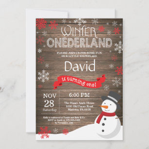 Invitation d'anniversaire rustique d'hiver Onederl