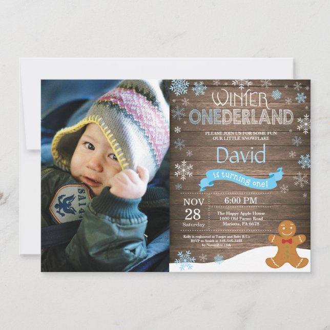 Invitation d'anniversaire rustique d'hiver Onederl (Devant)