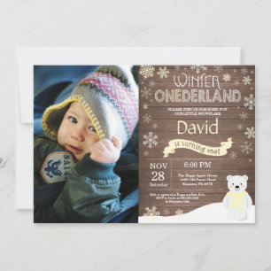 Invitation d'anniversaire rustique d'hiver Onederl