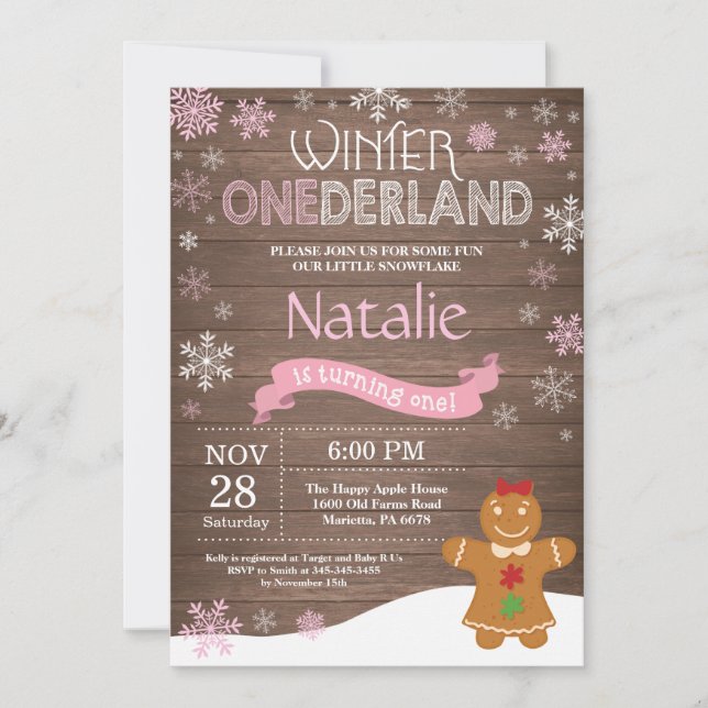 Invitation d'anniversaire rustique d'hiver Onederl (Devant)