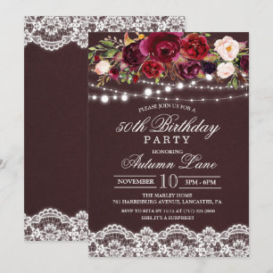 Invitation d'anniversaire rustique floral pour tou