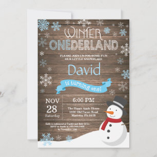 Invitation d'anniversaire rustique hiver Onederlan