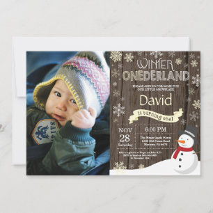 Invitation d'anniversaire rustique hiver Onederlan
