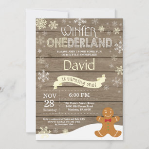 Invitation d'anniversaire rustique hiver Onederlan