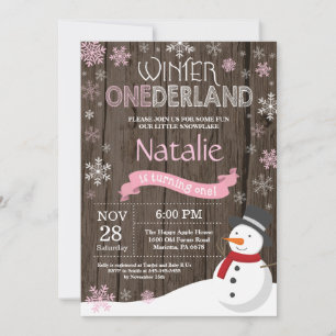 Invitation d'anniversaire rustique hiver Onederlan