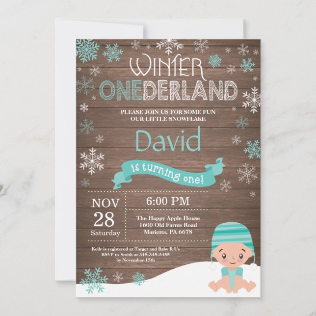 Invitation d'anniversaire Rustique Hiver Onederlan (Devant)