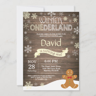 Invitation d'anniversaire rustique hiver Onederlan