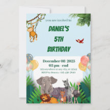 Invitation d'anniversaire Safari Jungle Animal pou