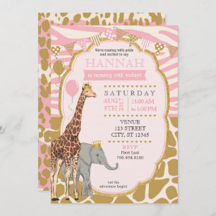 Invitation d'anniversaire Safari - rose