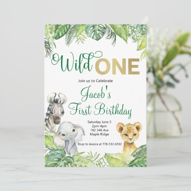Invitation d'anniversaire Safari Wild One (Debout devant)