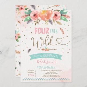 Invitation d'anniversaire sauvage Boho Four Ever W
