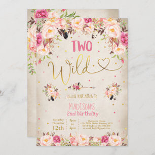 Invitation d'anniversaire sauvage Boho Two Wild Bo