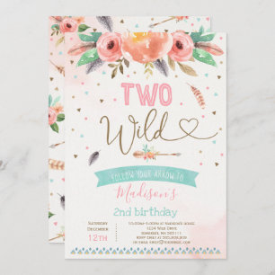 Invitation d'anniversaire sauvage Boho Two Wild Bo