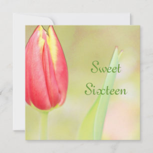 Invitation d'anniversaire seize ans tulipe rouge d