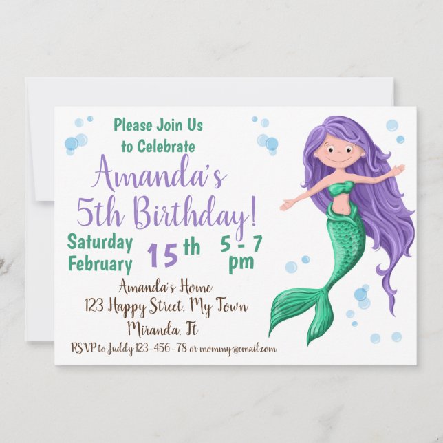 Invitation d'anniversaire sirène (Devant)
