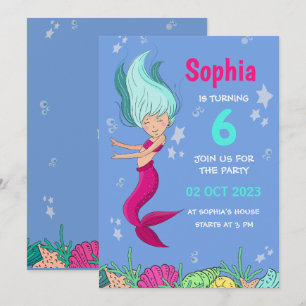 Invitation d'anniversaire sirène, fête d'anniversa