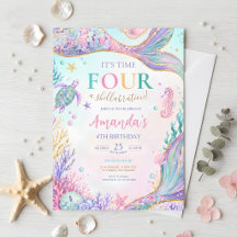 Invitation d'anniversaire Sirène Fille Aquarelle