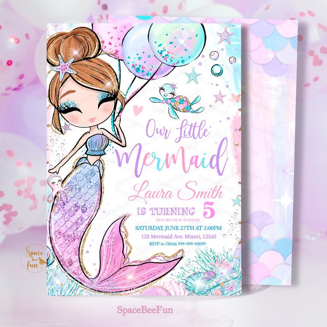 Invitation d'anniversaire sirène Invitation pour u (mermaid invitatiob,birthday party invitation,mermaid sea,mermaid party invite,under the sea,pool mag)