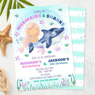 Invitation d'anniversaire Sirène & Requin sous la 